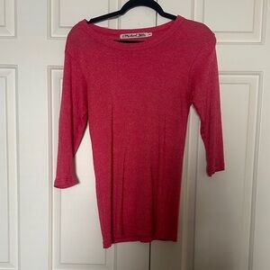 Michael Stars Vibrant Shimmery Pink 3/4 Sleeve Boat Neck Top. O/S